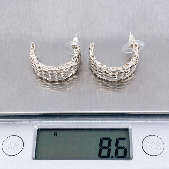 Sterling Silver 925 2.2cm Woven Textured Half Hoop Earrings - Picture 7 of 7